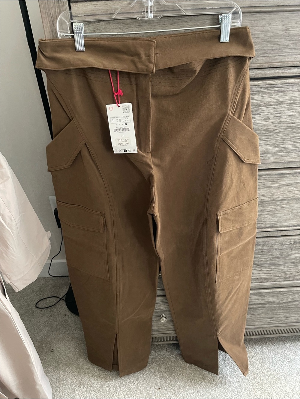 Zara Brown Cargo Capri Pants with Front Slits